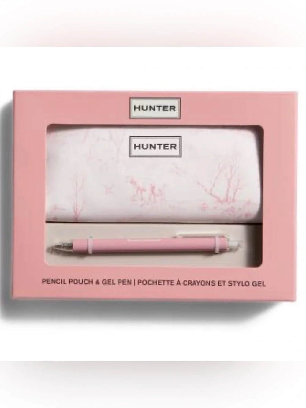 Hunter Toile Pencil Pouch with Matching Pink Gel Pen NWT School Office Gift Pink